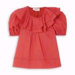 The Great The Sunrise Top Size 0 Tart Ruffle Neck Blouse Chic Puff Sleeve S/S